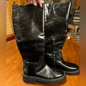 Franco Sarto - Anthropologie Black Leather Eliza Platform Riding Boots US Size 9